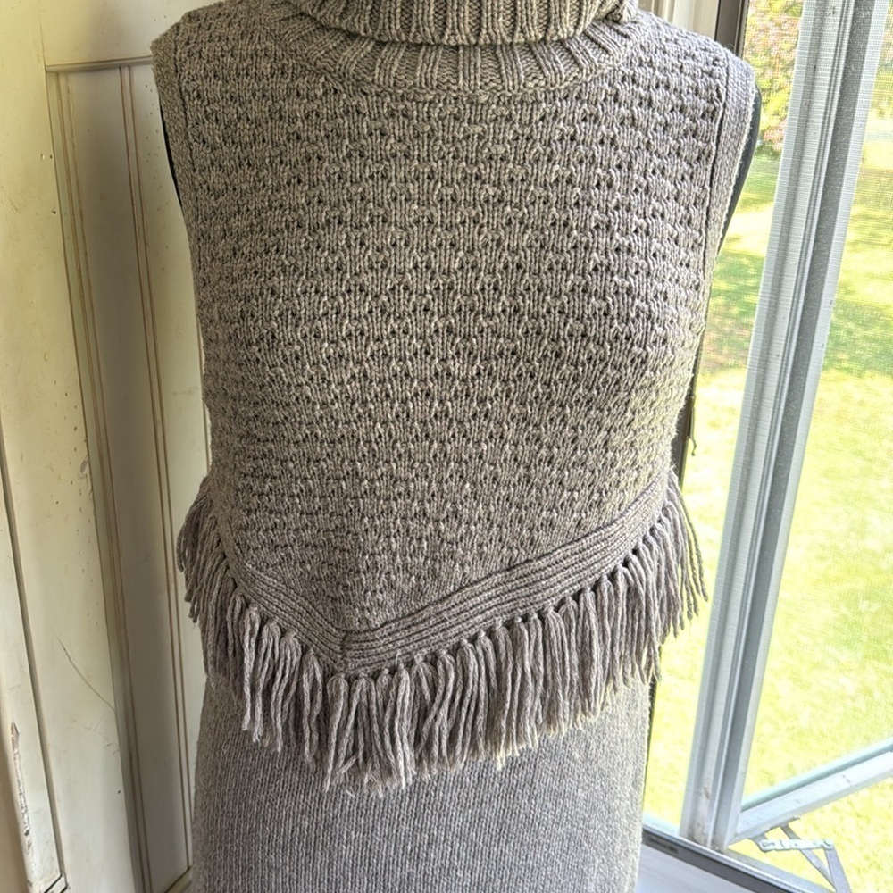 Anthropologie Nomad Morgan Carper Gray Vesper Fringe Turtleneck Knit TunicDress - Picture 5 of 12